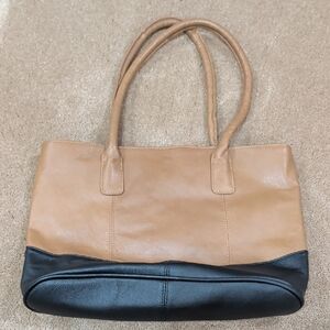 Amerileather Tan and Black Leather Tote Bag
